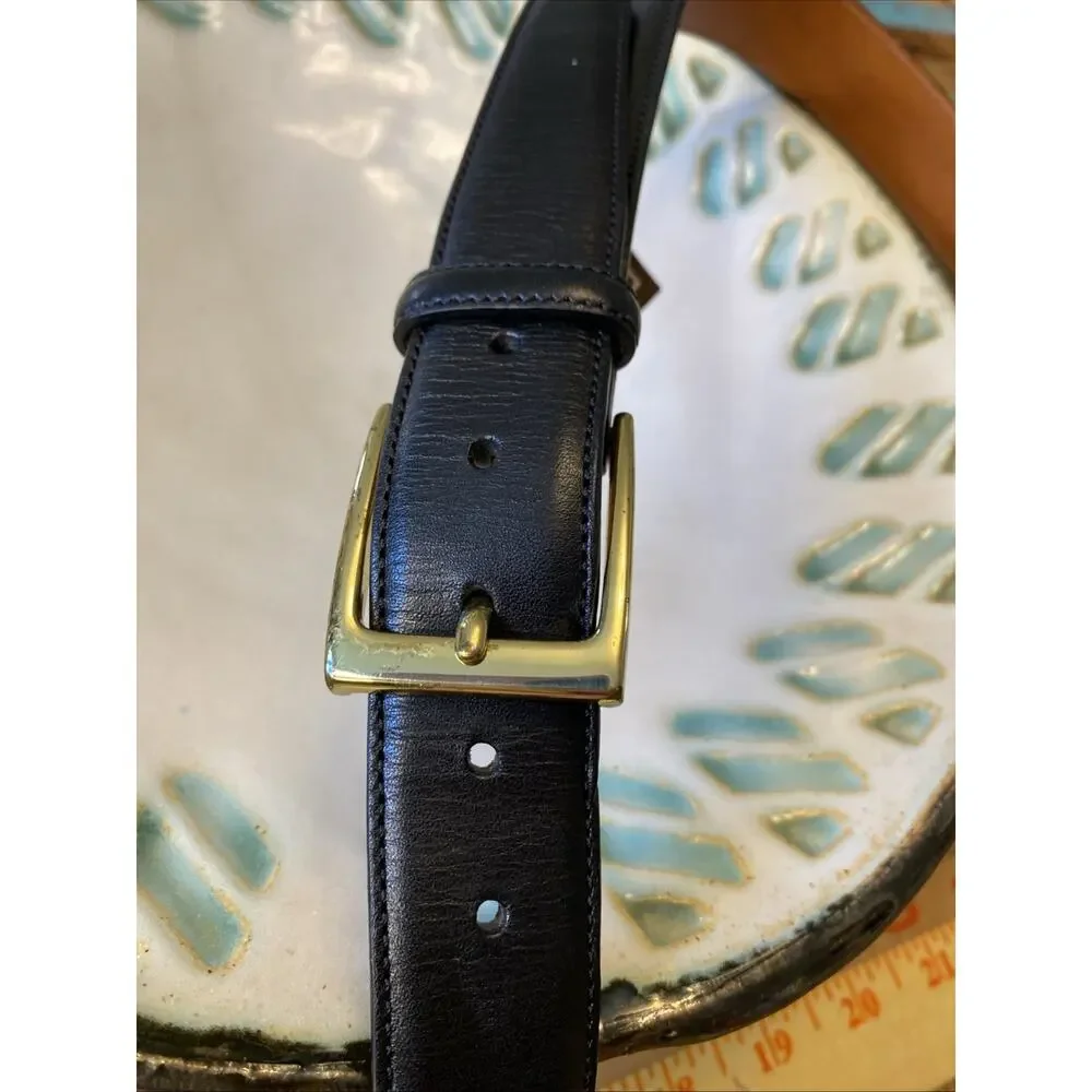 MENS Trafalgar Hand polished Cortina Leather Black Dress Goldtone Belt Size 42